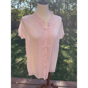Worthington Womens Light Pink Sheer Button-Up Blouse With Ruffle Collar & Pintuc